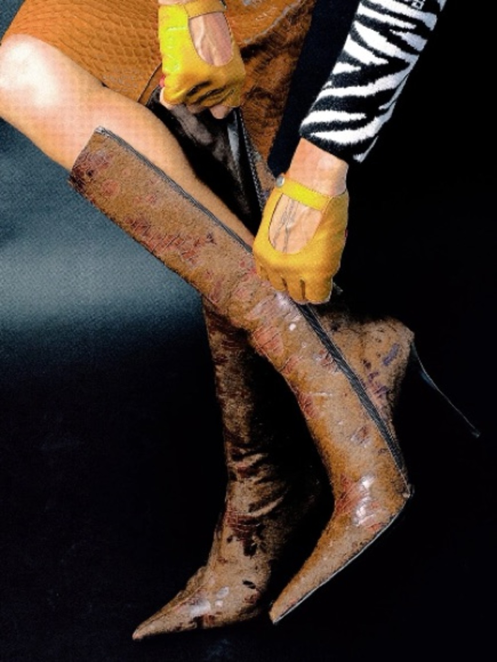 Jeffery Campbell Proposal F Pointed Toe Brown Croc Fur Knee High Boots Size 8 - Picture 3 of 16